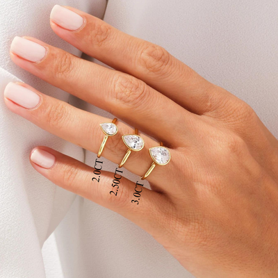 2.0CT Pear Cut Bezel Setting Solitaire Moissanite Engagement Ring