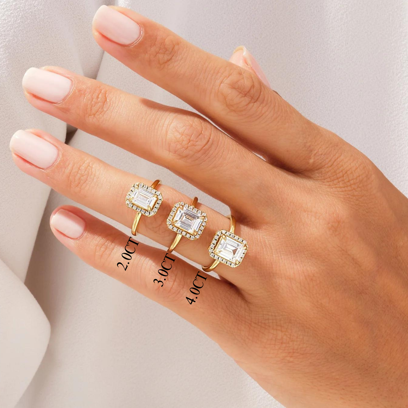 2.0CT Emerald Diamond Halo Moissanite Engagement Ring