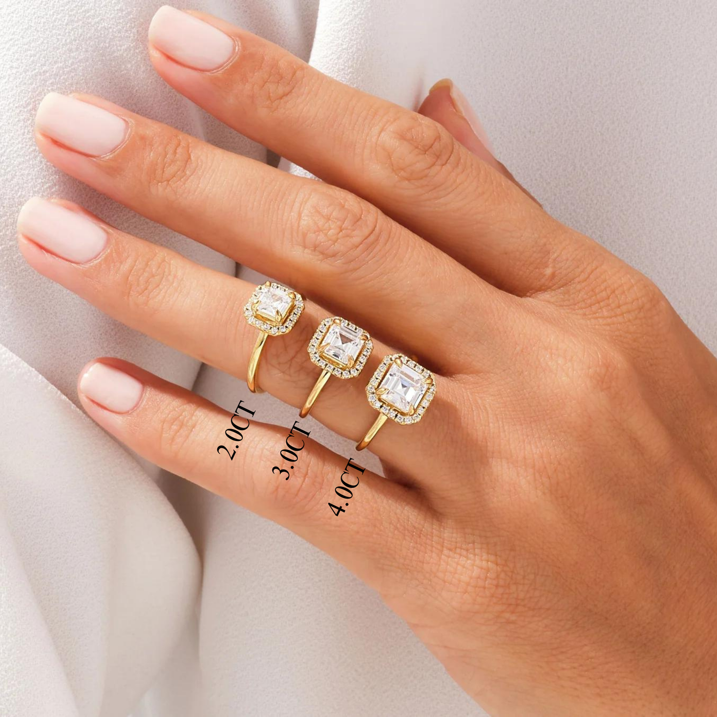 2.0CT Asscher Diamond Halo Moissanite Engagement Ring