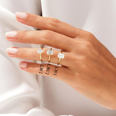 2.0CT Emerald Diamond Kinfe Edge Solitaire Moissanite Engagement Ring