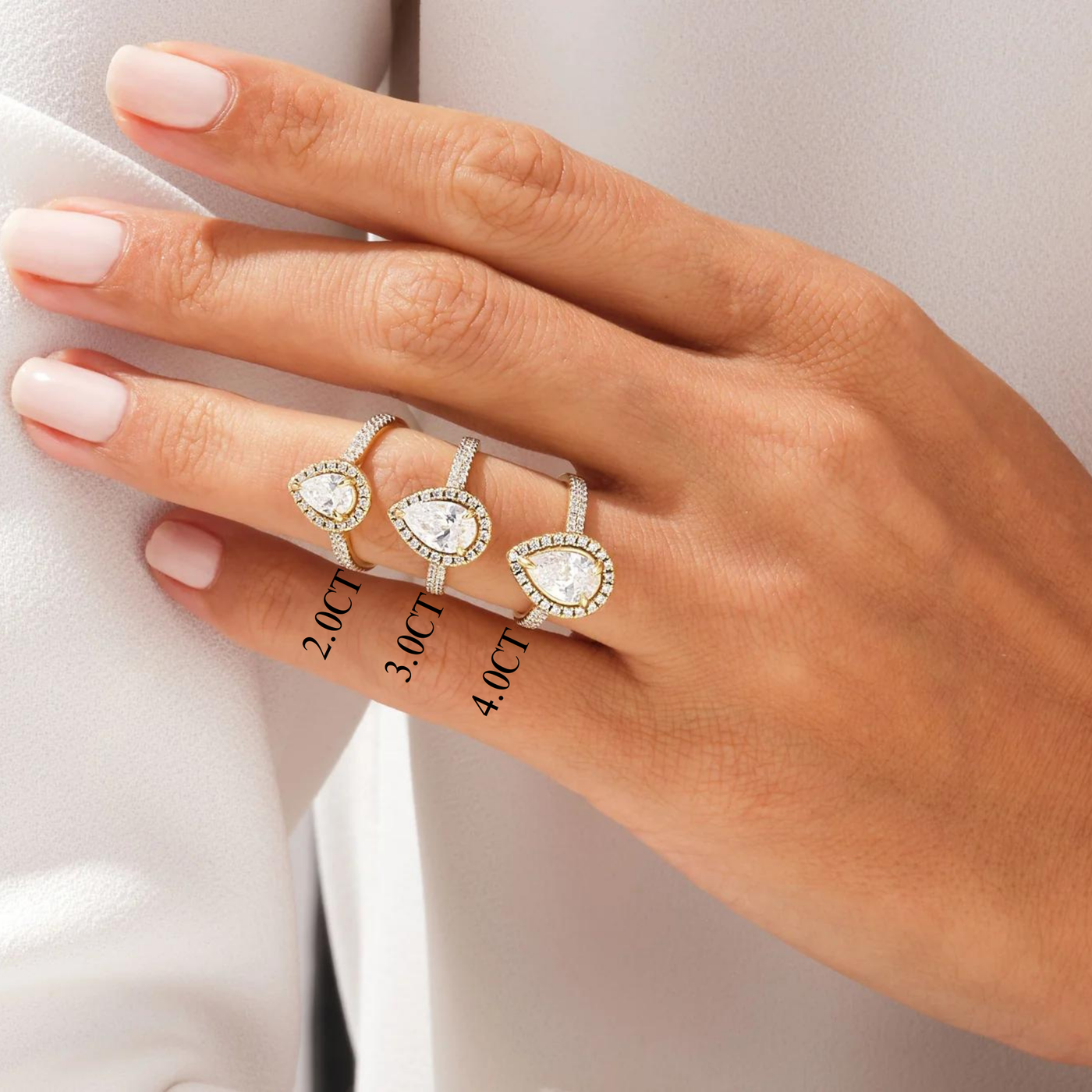 2.0CT Pear Diamond Double Shank Halo Moissanite Engagement Ring