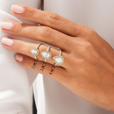 2.0CT Pear Diamond Double Shank Halo Moissanite Engagement Ring