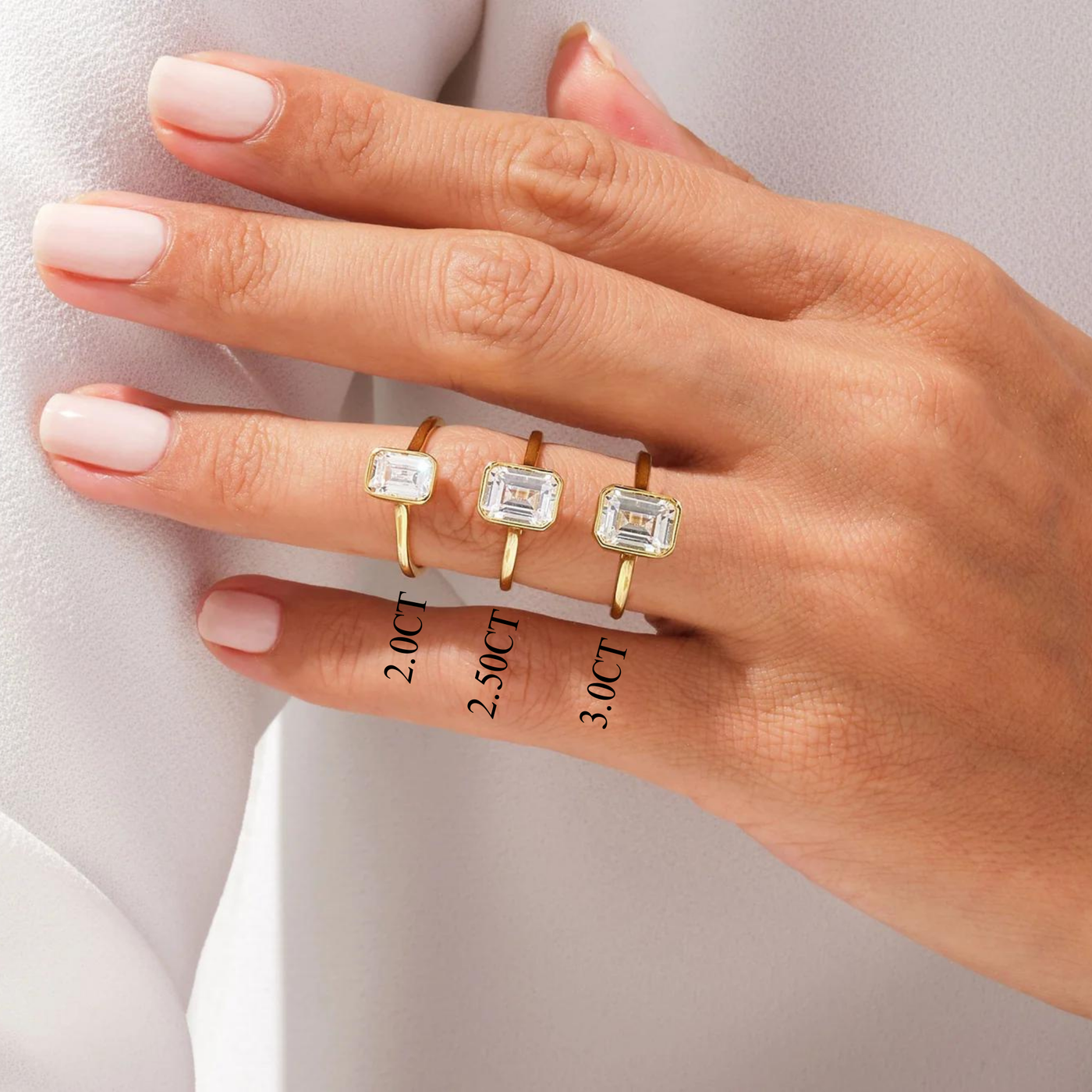 2.0CT Emerald  Diamond Bezel Setting Solitaire Moissanite Engagement Ring