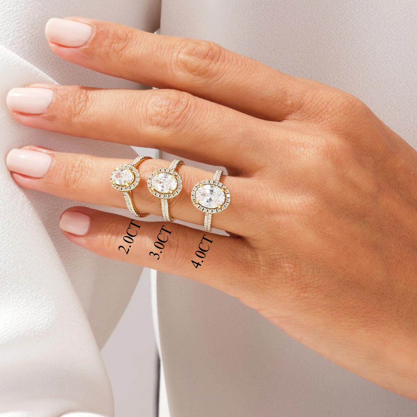 2.0CT Oval Diamond Double Shank Halo Moissanite Engagement Ring