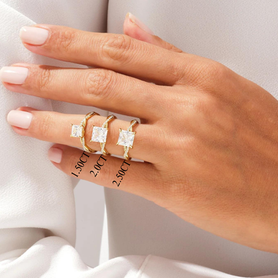 1.50CT Princess Diamond Twisted Pave Setting Moissanite Engagement Ring