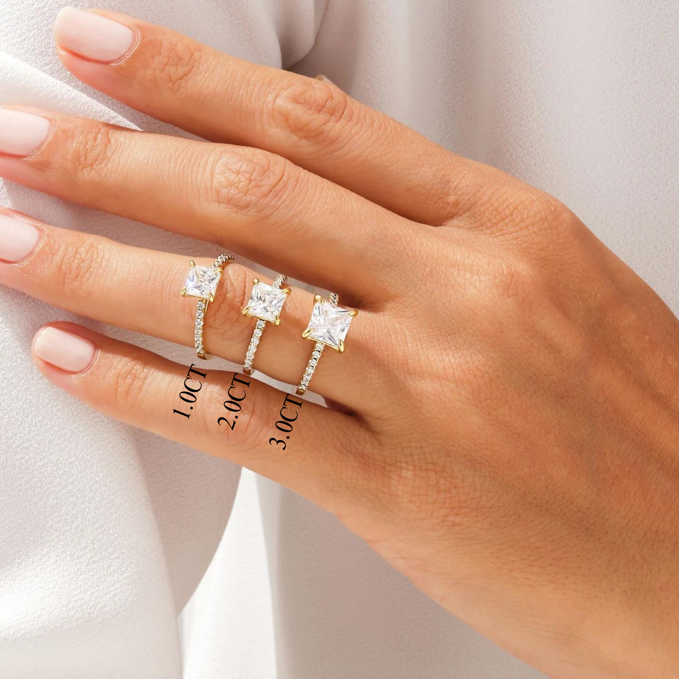 1.0CT Princess Diamond Pave Setting Moissanite Engagement Ring