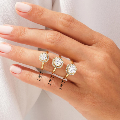 1.0CT Cushion Diamond Halo Moissanite Engagement Ring