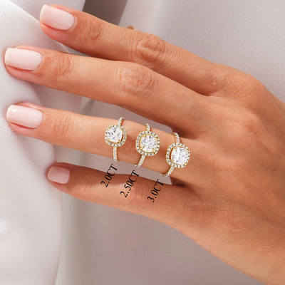 2.0CT Cushion Diamond Halo Pave Setting Moissanite Engagement Ring