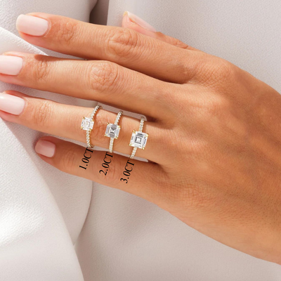 1.0CT Asscher Diamond Pave Setting Moissanite Engagement Ring