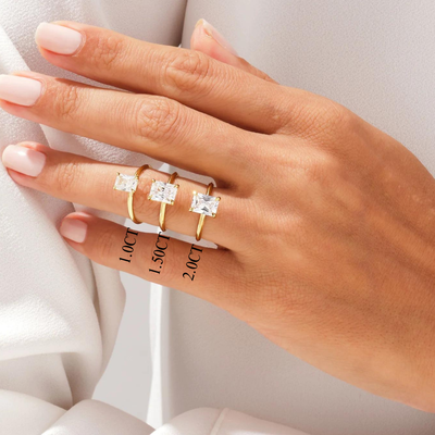 1.0CT Radiant Diamond Knife Edge Solitaire Moissanite Engagement Ring