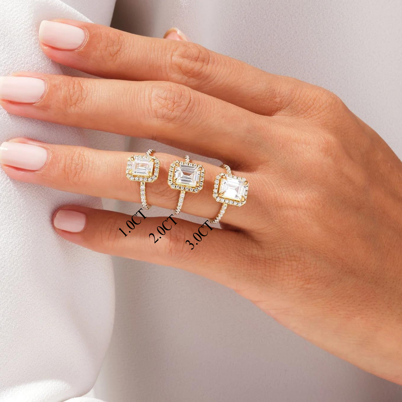 1.0CT Emerald Diamond Halo Pave Setting Moissanite Engagement Ring