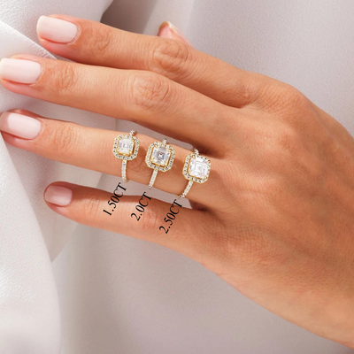 1.50CT Asscher Diamond Halo Pave Setting Moissanite Engagement Ring