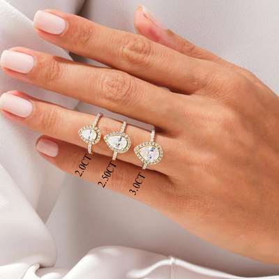 2.0CT Pear Diamond Halo Pave Setting Moissanite Engagement Ring