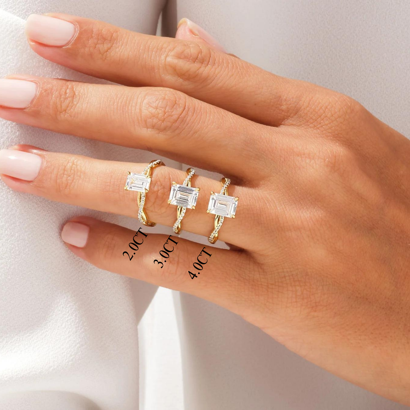 2.0CT Emerald Diamond Twisted Pave Setting Moissanite Engagement Ring