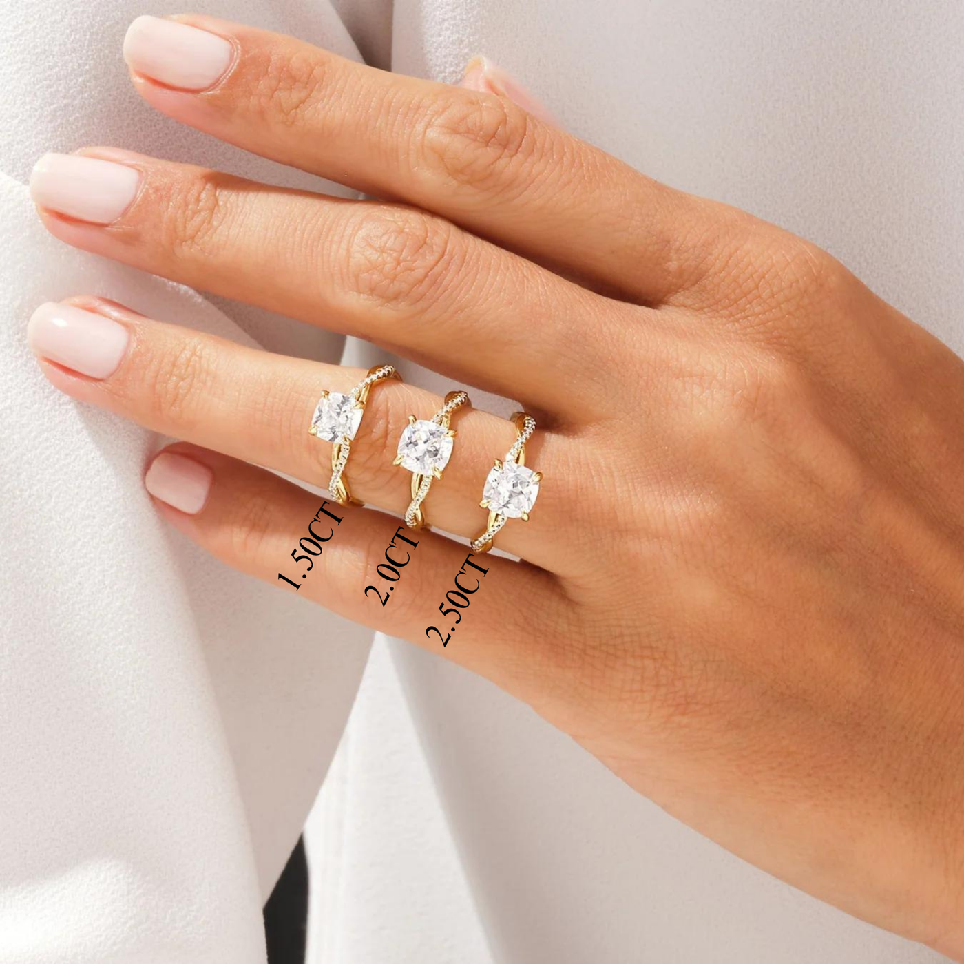 1.50CT Cushion Diamond Twisted Pave Setting Moissanite Engagement Ring