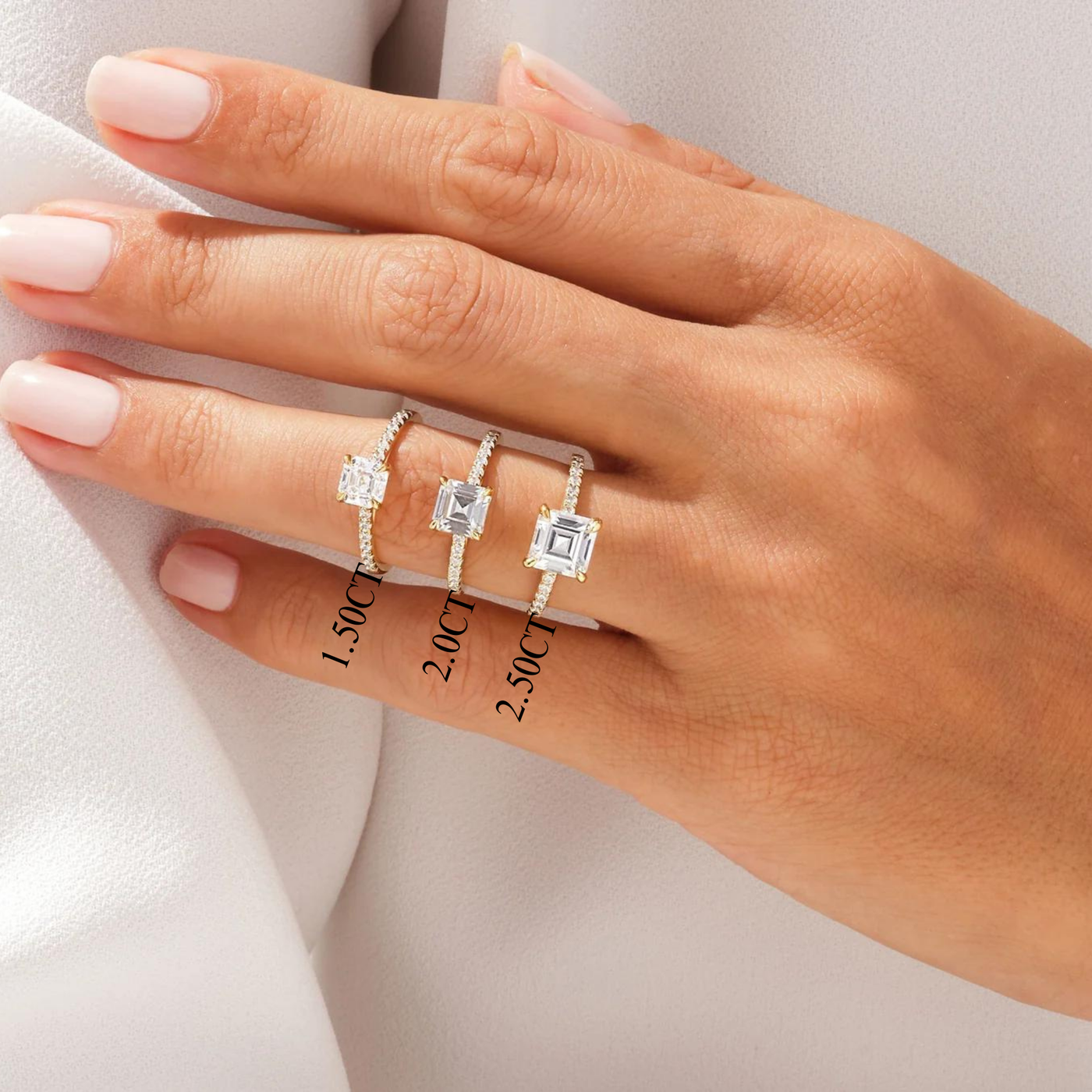 1.50CT Asscher Diamond Pave Setting Moissanite Engagement Ring