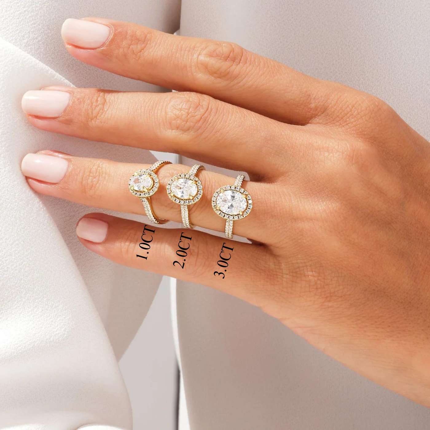 1.0CT Oval Diamond Double Shank Halo Moissanite Engagement Ring