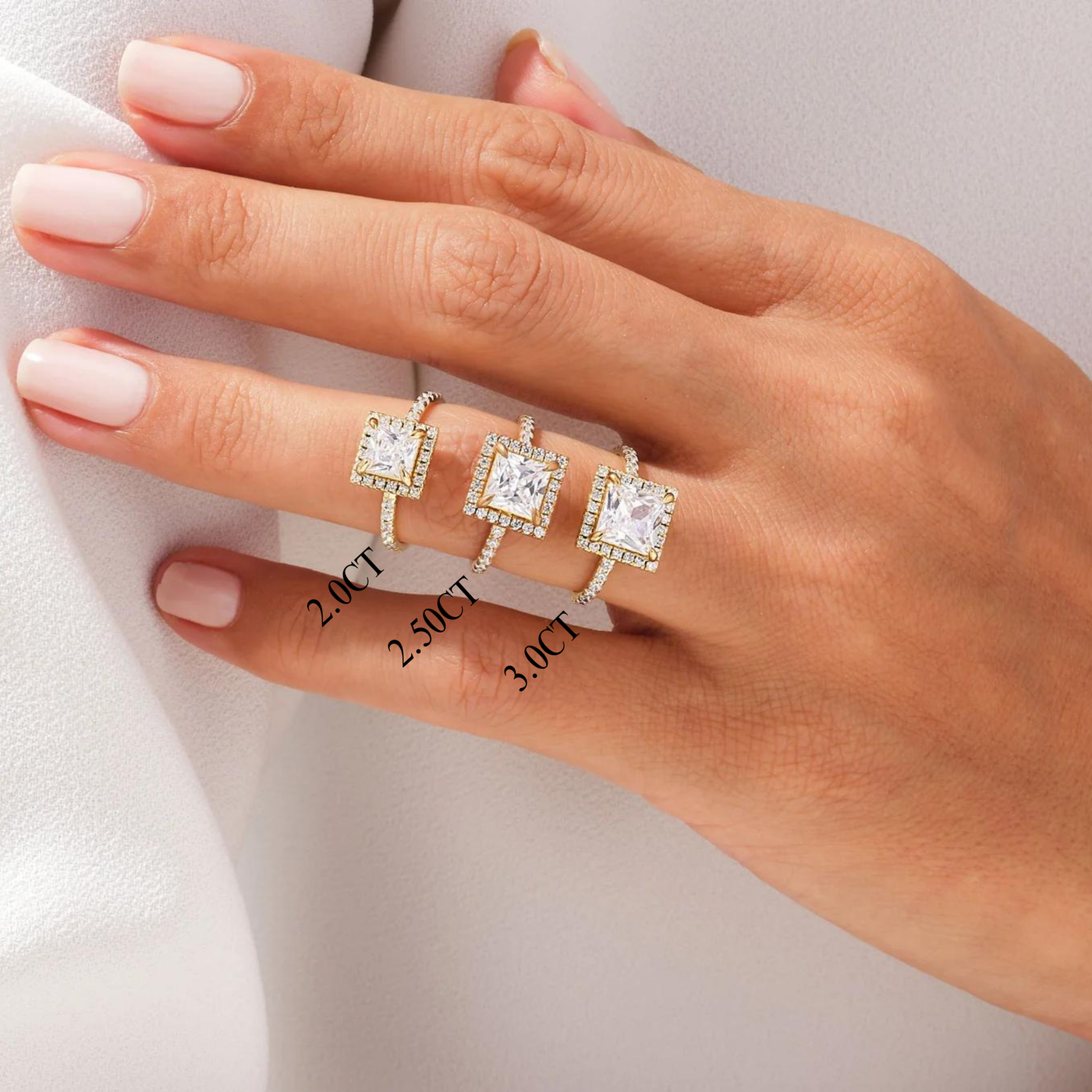 2.0CT Princess Diamond Halo Pave Setting Moissanite Engagement Ring