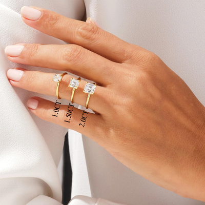 1.0CT Asscher Diamond Knife Edge Solitaire Moissanite Engagement Ring