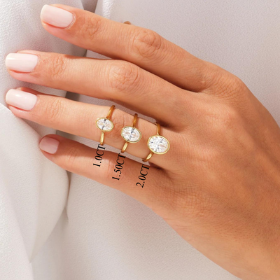 1.0CT Oval  Diamond Bezel Setting Solitaire Moissanite Engagement Ring