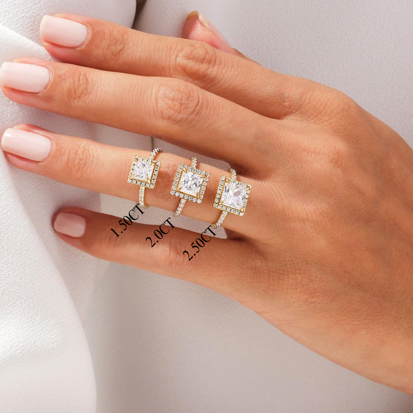 1.50CT Princess Diamond Halo Pave Setting Moissanite Engagement Ring