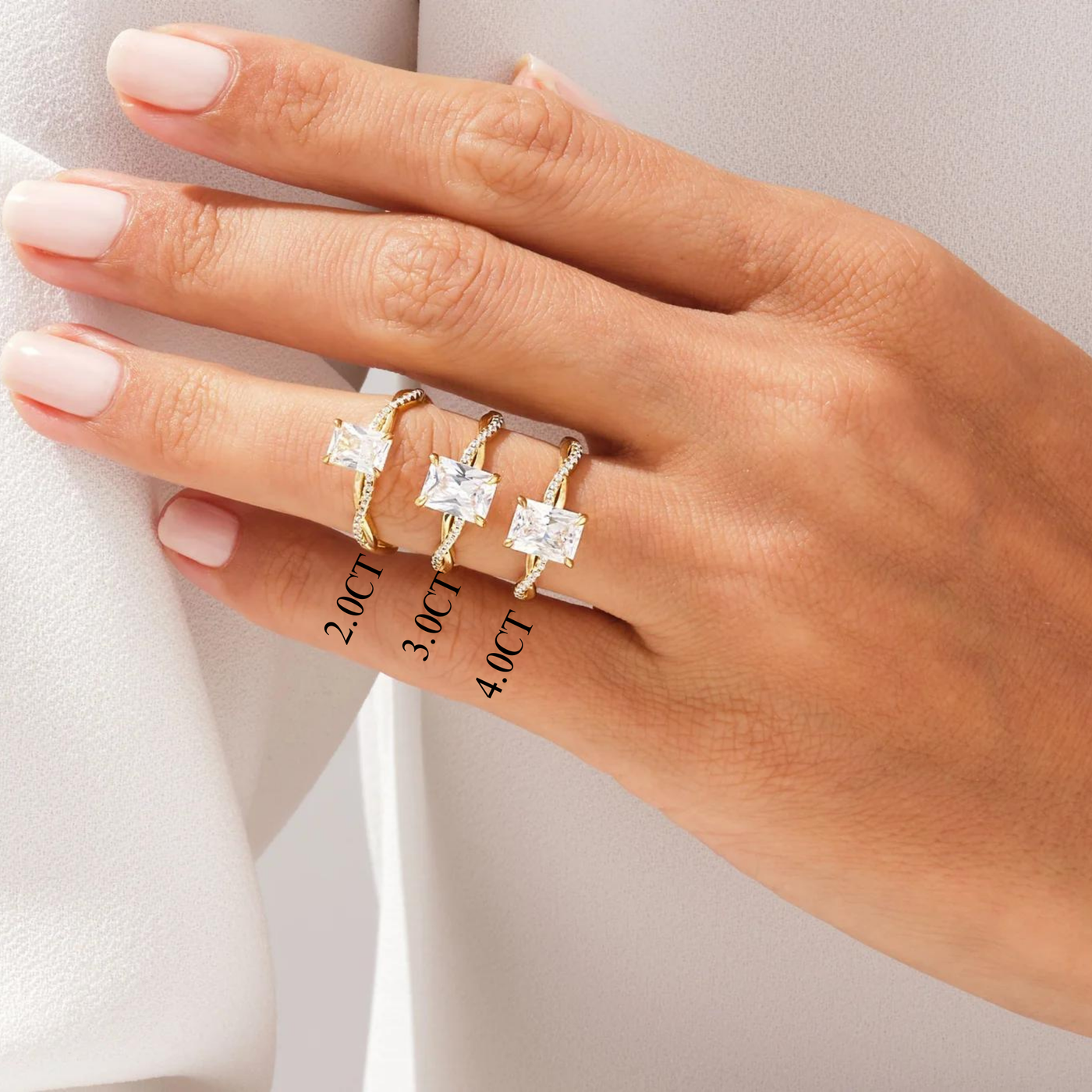 2.0CT Radiant Diamond Twisted Pave Setting Moissanite Engagement Ring