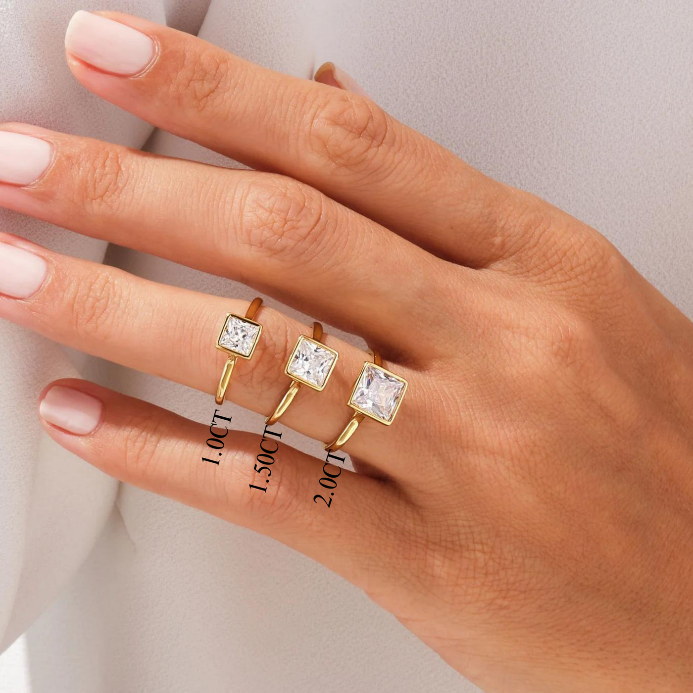 1.0CT Princess Diamond Bezel Setting Solitaire Moissanite Engagement Ring