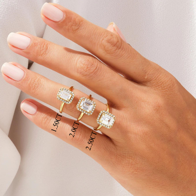 1.50CT Emerald Diamond Halo Moissanite Engagement Ring