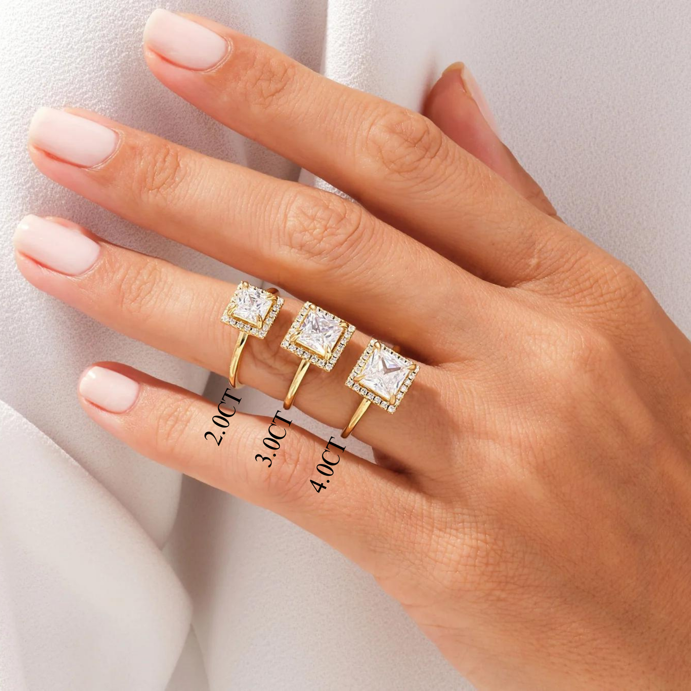 2.0CT Princess Diamond Halo Moissanite Engagement Ring