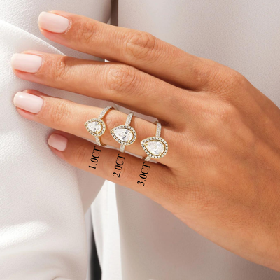 1.0CT Pear Diamond Double Shank Halo Moissanite Engagement Ring