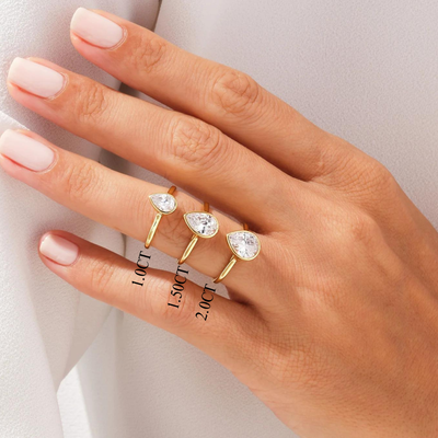 1.0CT Pear Diamond Bezel Setting Solitaire Moissanite Engagement Ring