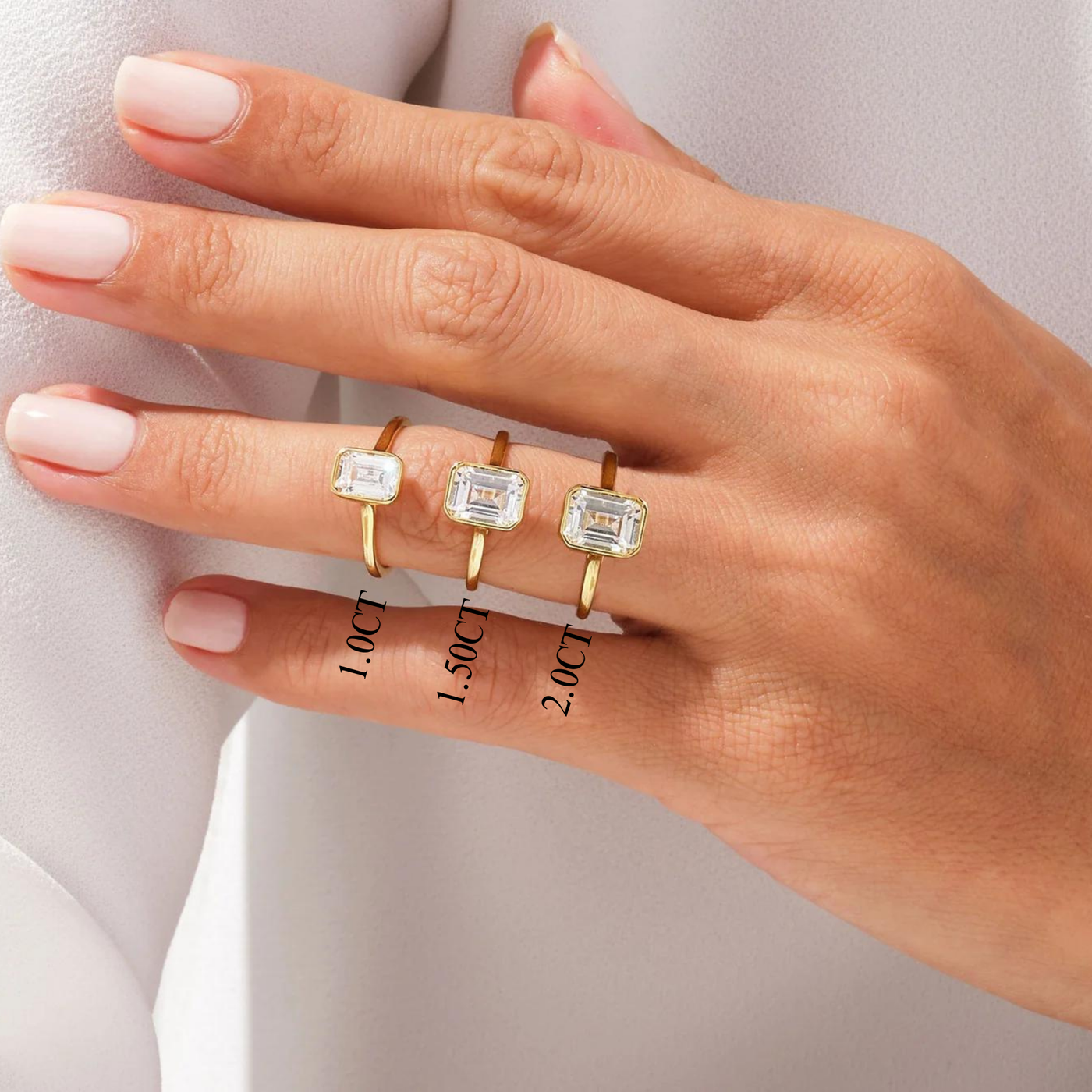 1.0CT Emerald Diamond Bezel Setting Solitaire Moissanite Engagement Ring