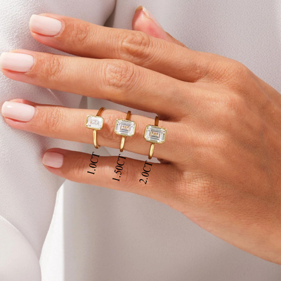 1.0CT Emerald Diamond Bezel Setting Solitaire Moissanite Engagement Ring