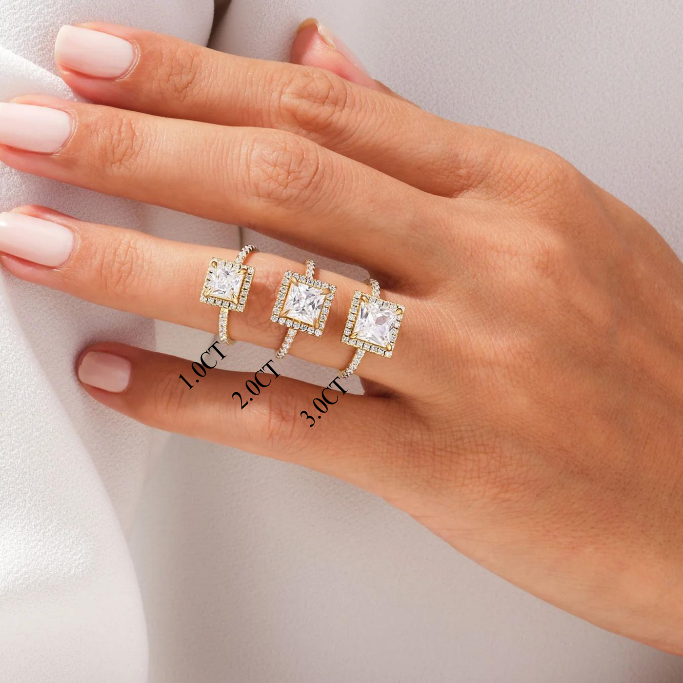 1.0CT Princess Diamond Halo Pave Setting Moissanite Engagement Ring