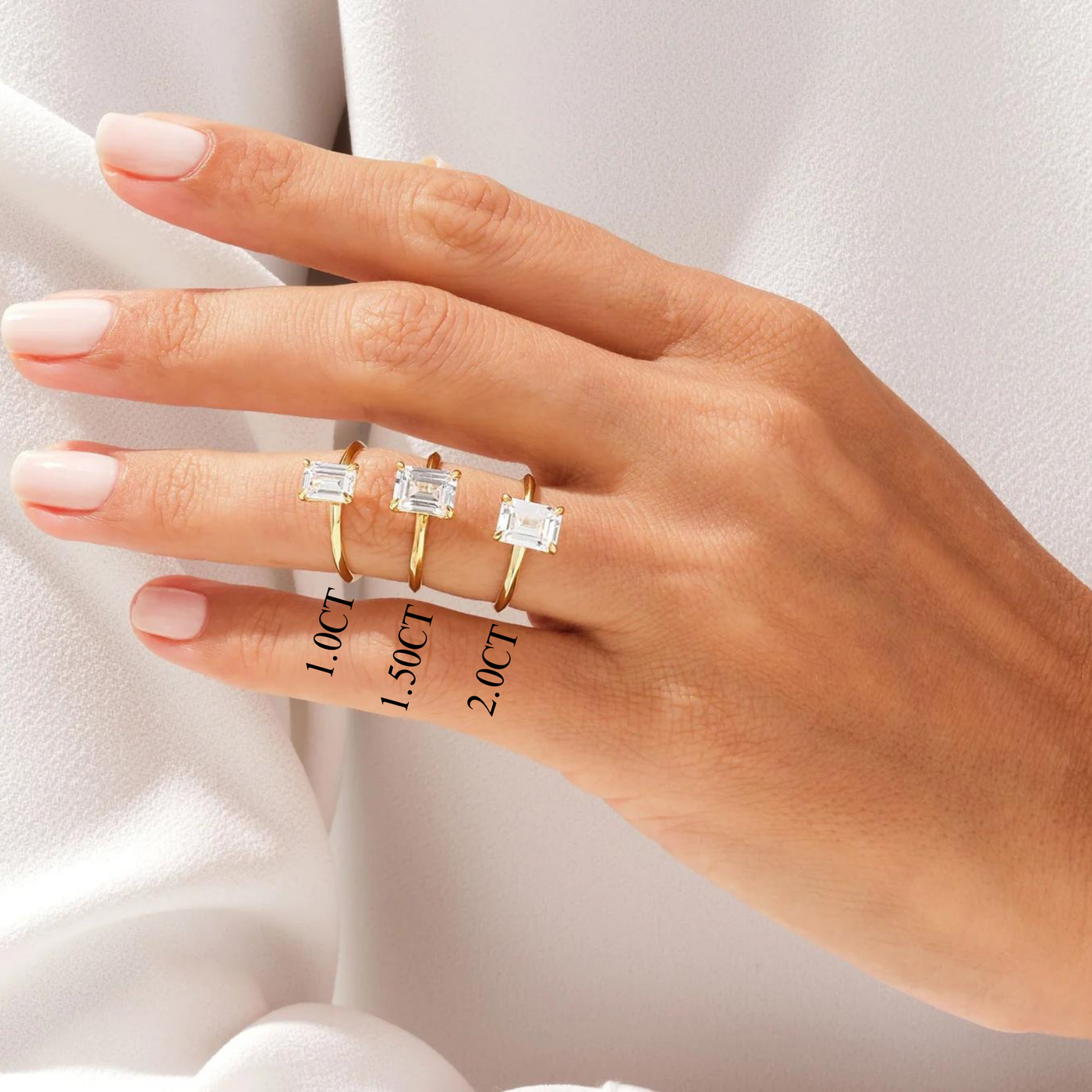 1.0CT Emerald Diamond Knife Edge Solitaire Moissanite Engagement Ring