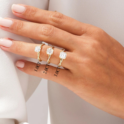 1.0CT Asscher Diamond Twisted Pave Setting Moissanite Engagement Ring