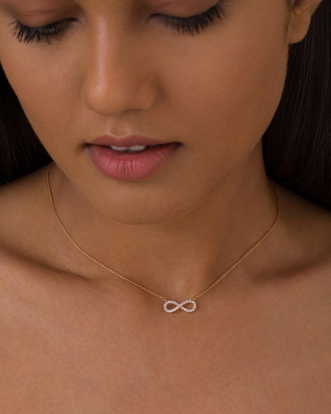 Round Cut Diamond Moissanite Infinity Necklace