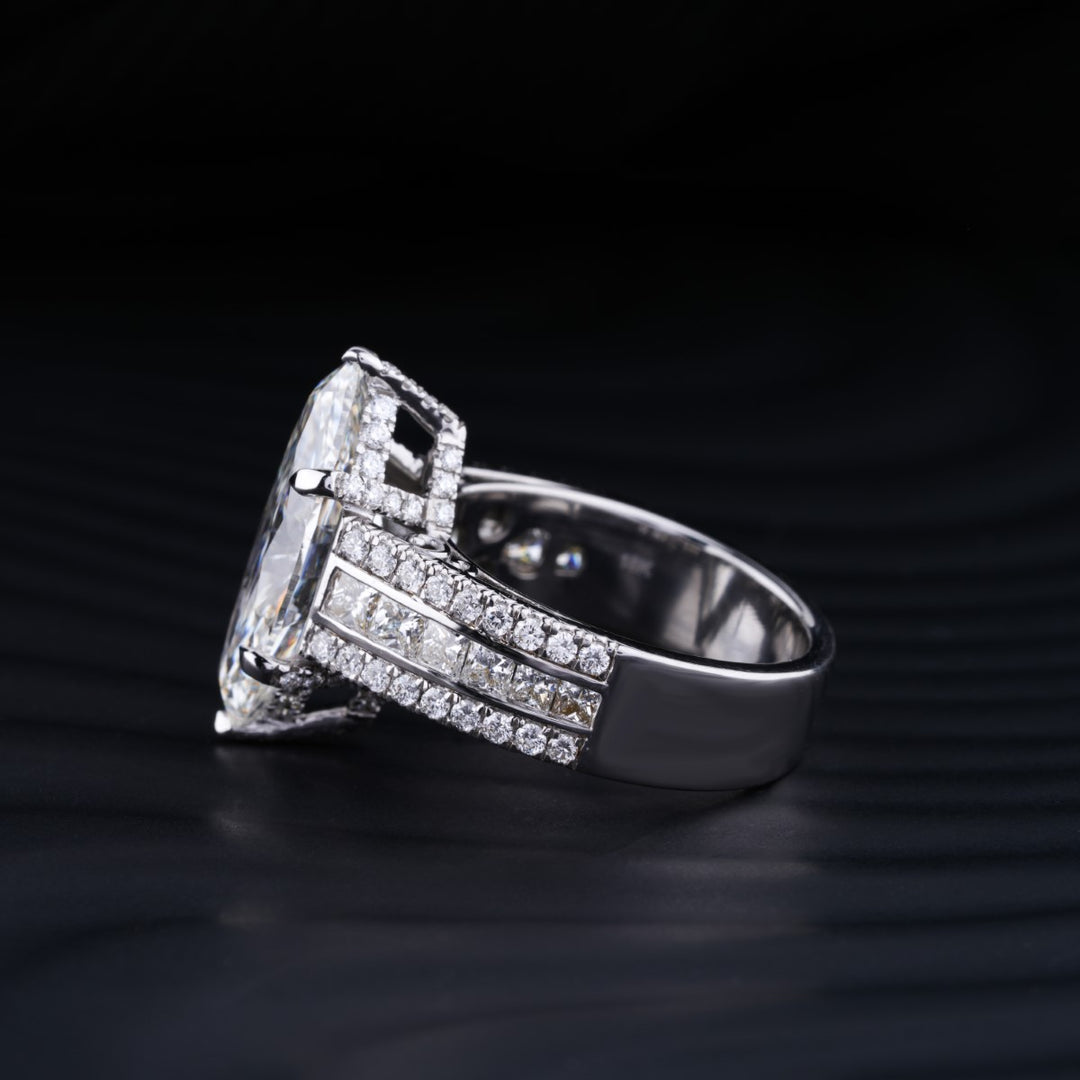 6.0 CT Marquise Cut Moissanite Diamond Hidden Halo Engagement Ring