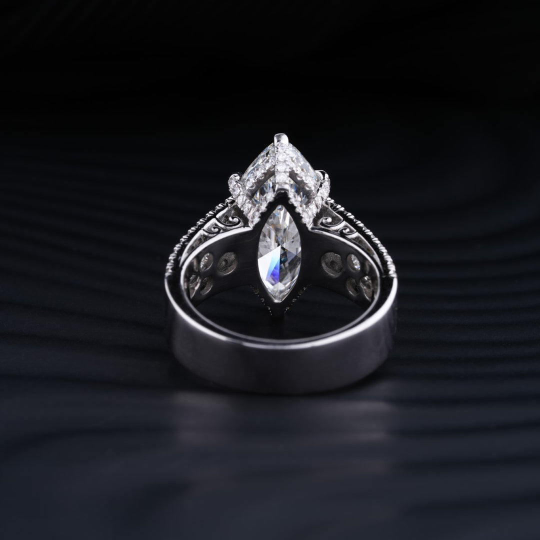 6.0 CT Marquise Cut Moissanite Diamond Hidden Halo Engagement Ring