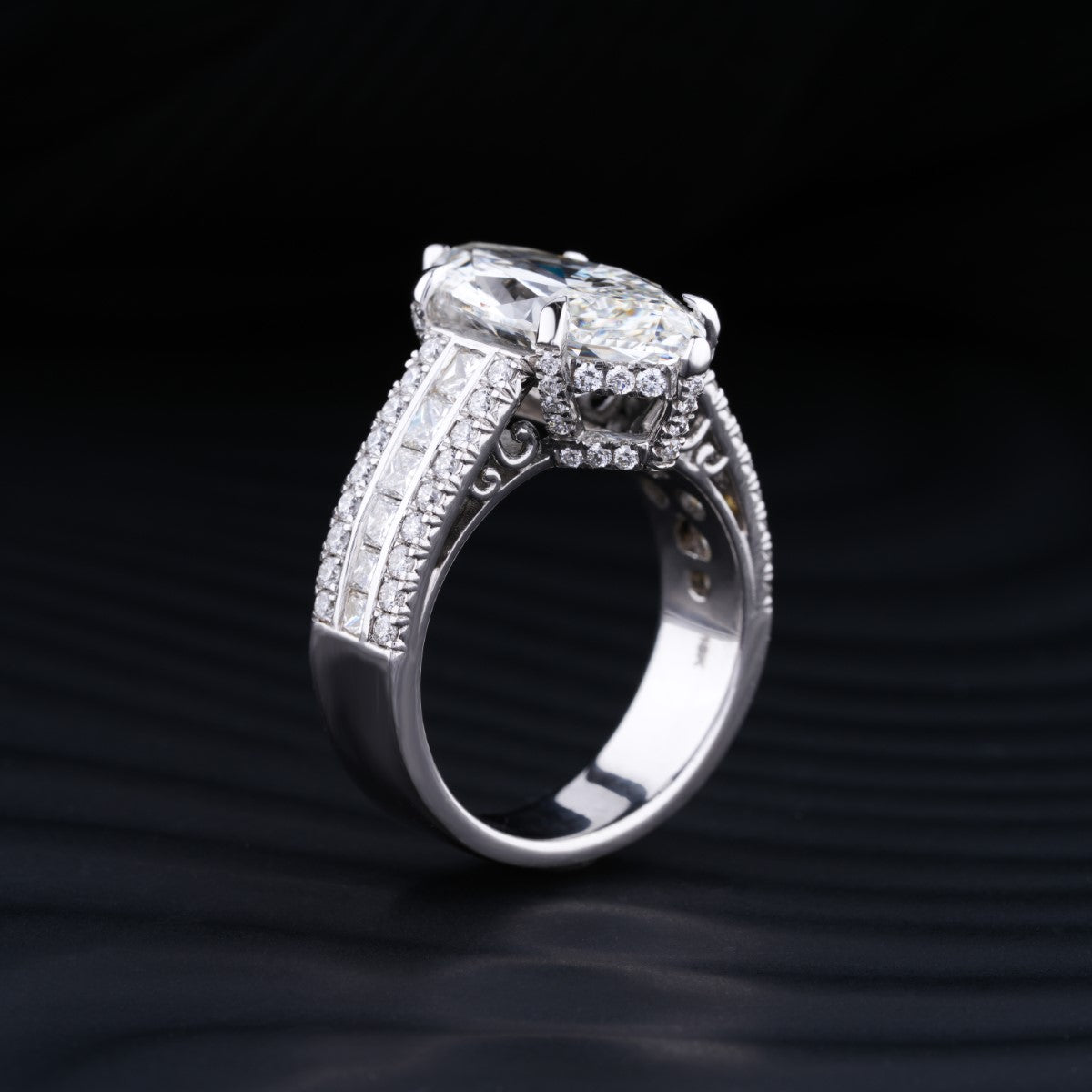 6.0 CT Marquise Cut Moissanite Diamond Hidden Halo Engagement Ring