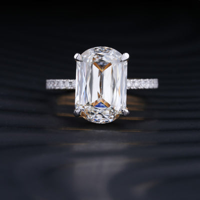 6.0 CT Elongated Cushion Cut Hidden Halo Moissanite Diamond Pave Engagement Ring