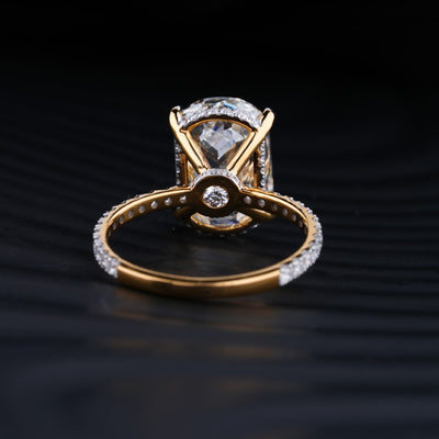 6.0 CT Elongated Cushion Cut Hidden Halo Moissanite Diamond Pave Engagement Ring