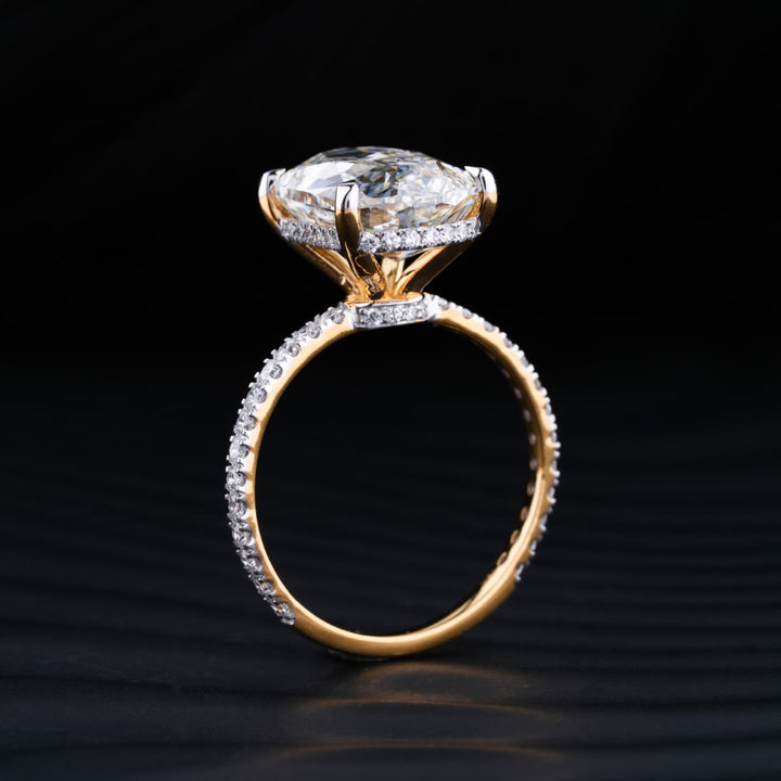 6.0 CT Ashoka Cut Hidden Halo Moissanite Diamond Pave Engagement Ring