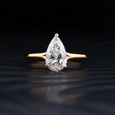 2.0 CT Pear Cut Moissanite Solitaire Engagement Ring