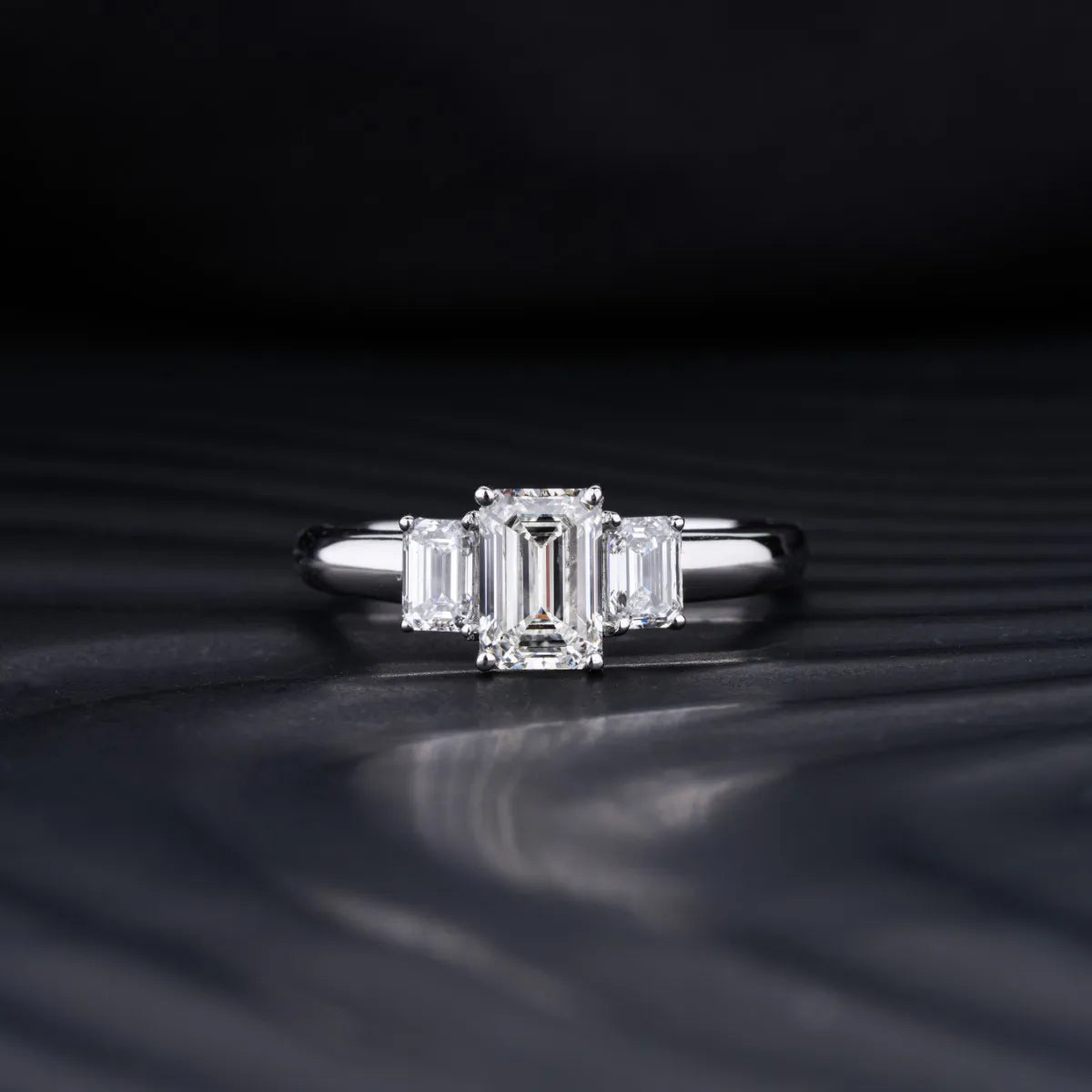 2.0 CT Emerald Cut Three Stone Moissanite Engagement Ring