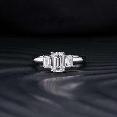 2.0 CT Emerald Cut Three Stone Moissanite Engagement Ring