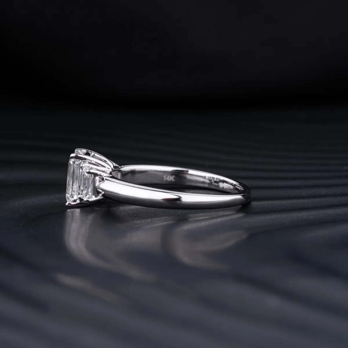 2.0 CT Emerald Cut Three Stone Moissanite Engagement Ring