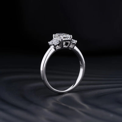 2.0 CT Emerald Cut Three Stone Moissanite Engagement Ring