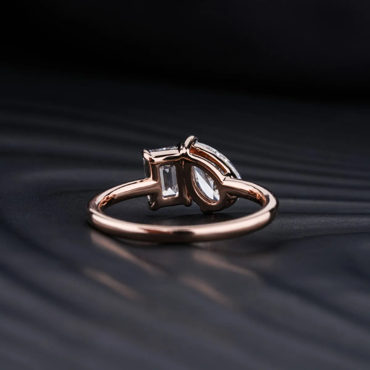 1.5 CT Emerald & Pear Shaped Moissanite Two Stone Engagement Ring