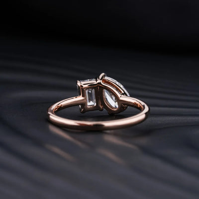 1.5 CT Emerald & Pear Shaped Moissanite Two Stone Engagement Ring